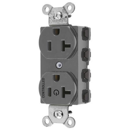 HUBBELL WIRING DEVICE-KELLEMS Straight Blade Devices, Receptacles, Duplex, SNAPConnect, Split Circuit, Half Controlled, 20A 125V, 2-Pole 3-Wire Grounding, 5-20R, Nylon, Gray SNAP5362C1GY